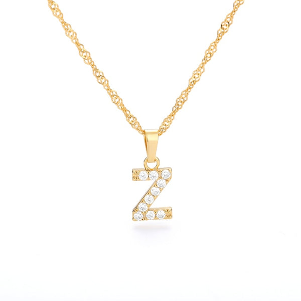 Cubic Zirconia 26 Initial Letter Pendant Necklace For Women Stainless Steel Gold Chain Alphabet Chokers