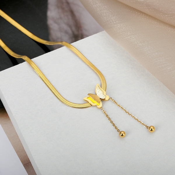 Vintage Butterfly Necklace For Women Gold Stainless Steel Blade Snake Chains Aesthetic Charms Choker