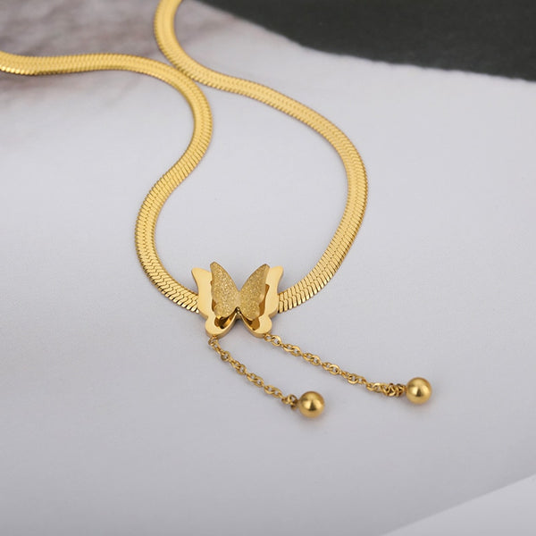 Vintage Butterfly Necklace For Women Gold Stainless Steel Blade Snake Chains Aesthetic Charms Choker