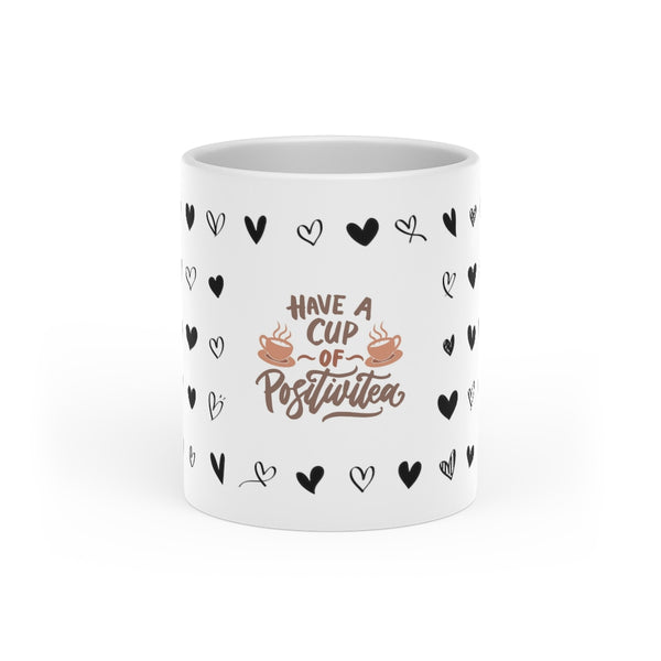 Ceramic Coffee Mug With Heart Shaped Handle - White Tea Cup Printed With Cute Hearts And Funny Quote 11oz