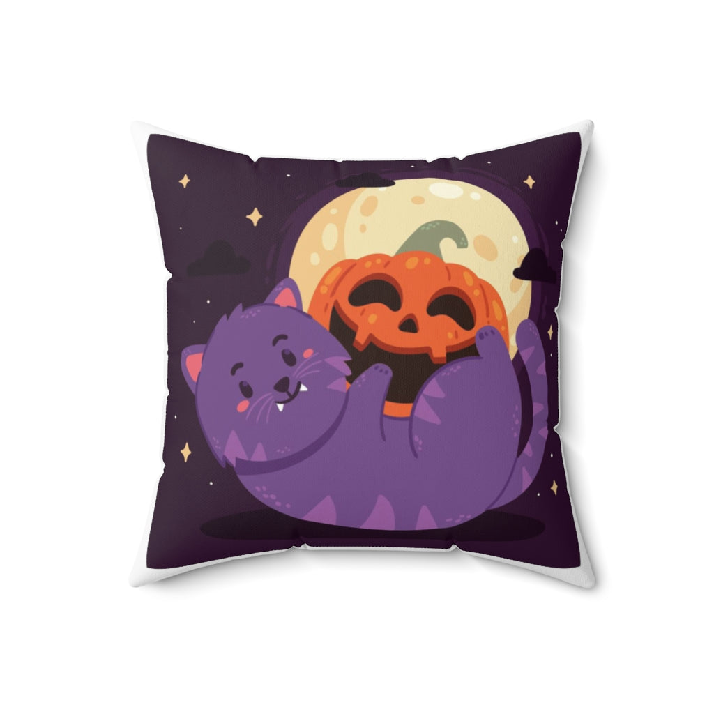 Spun Polyester Square Pillow Holiday Halloween Pillows Decorative Throw Pillows 18 x 18 Inch Halloween Decor for Home Sofa Couch Balcony Monsters Party Cat Pumpkin