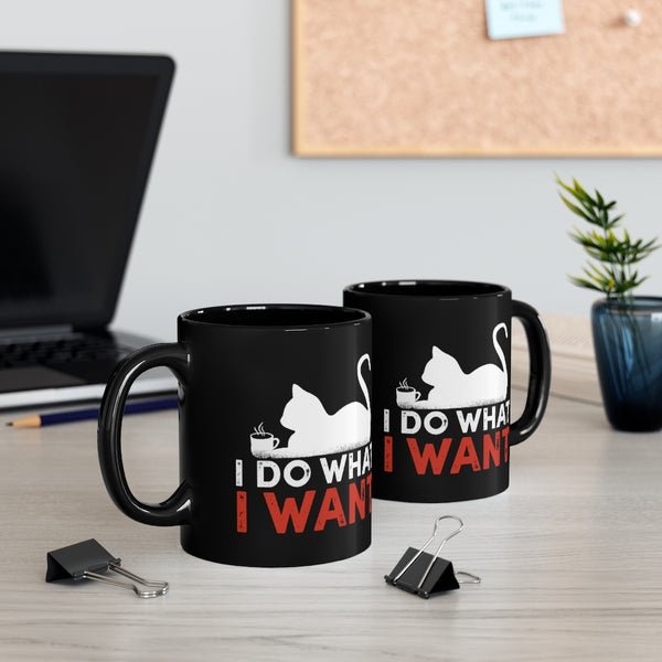 Fashions Cat Black Ceramic Mug - 11oz Coffee Mugs - Cute Pet Cup for Animal Lovers - Cool Themed Cat Mom Gag – Perfect for Christmas and Birthdays – I Do What I Want