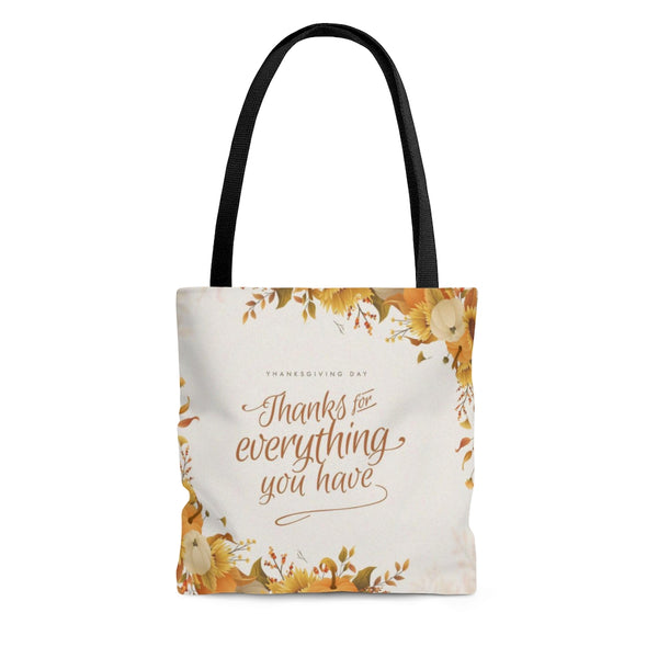 Reusable Tote Bag With Long Sturdy Handles - Autumn Design Grocery Bag With Thanks for Everything You Have Print Ideal for Thanks Giving Day
