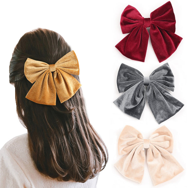 Autumn And Winter Velvet Barrettes 2 Level Big Bow Pearl Hair Clip