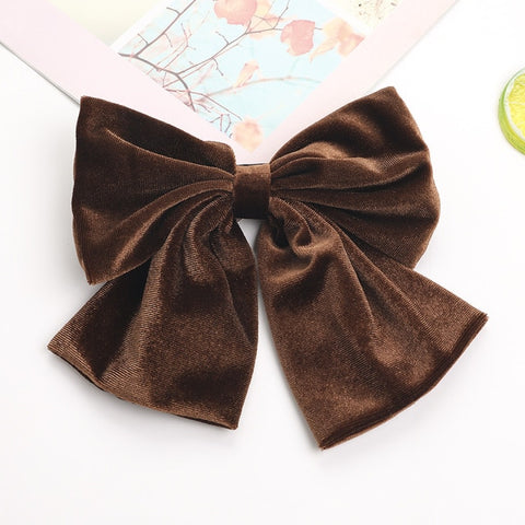 Autumn And Winter Velvet Barrettes 2 Level Big Bow Pearl Hair Clip
