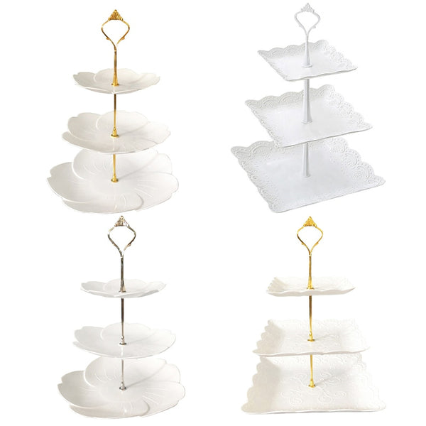 4 Models 3 Tier Plastic Cake Stand Afternoon Tea Wedding Plates