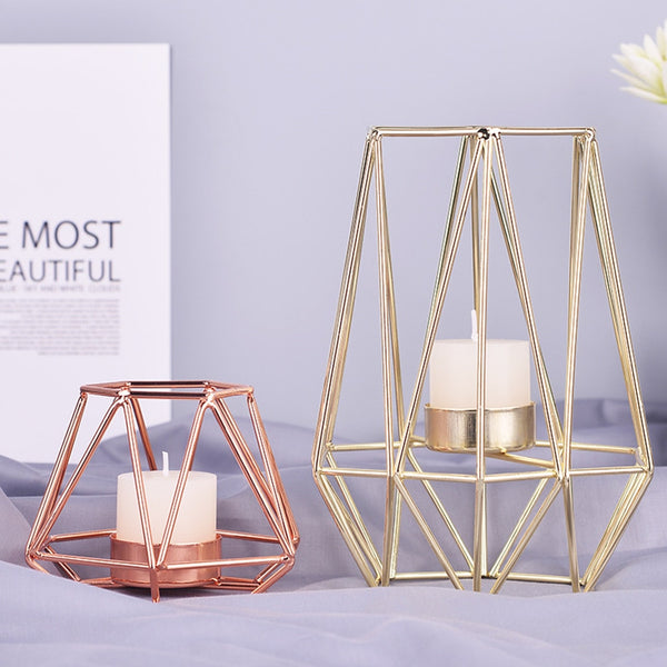 Elegant Iron Geometric Candle Holders Nordic Style Wrought Rack Home Decoration
