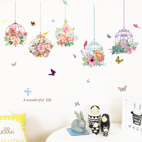 Beautiful Flowers Rose Birdcage Butterfly DIY Wall Stickers
