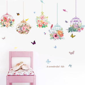Beautiful Flowers Rose Birdcage Butterfly DIY Wall Stickers