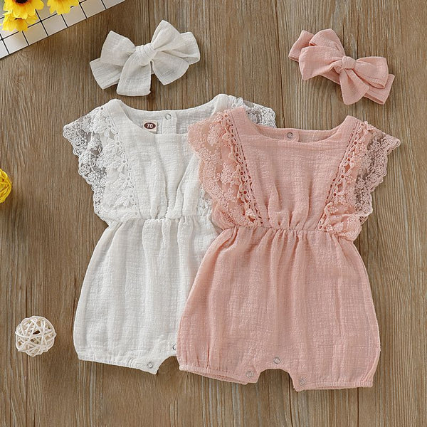 Baby Summer Romper Lace Design With Headband One-Piece