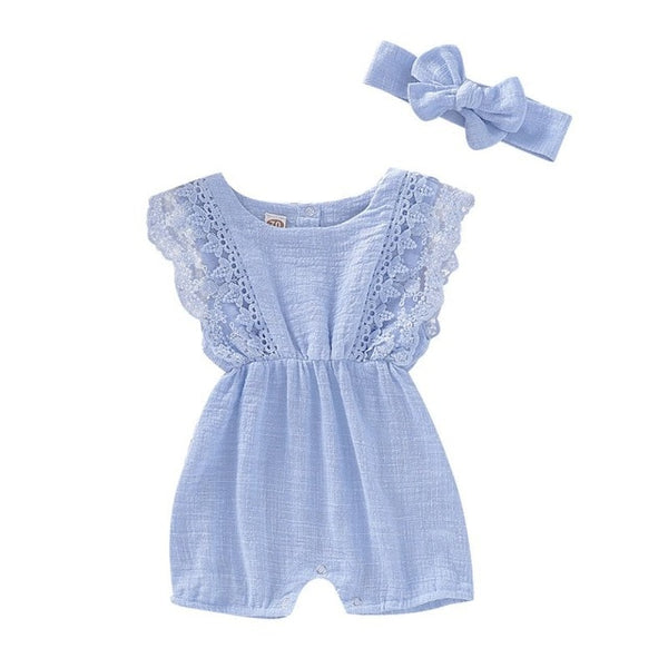 Baby Summer Romper Lace Design With Headband One-Piece