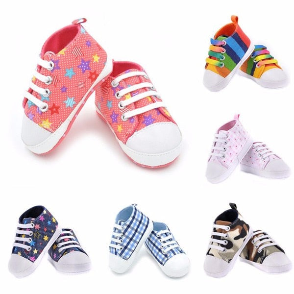 Casual Baby Rainbow Plaid Star Cotton Crib Shoes Soft Sole Prewalker Anti-Slip Shoes