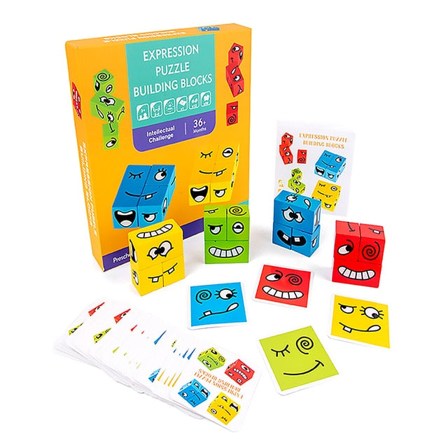 Children Wooden Expression Puzzled Magic Cube Building Blocks Montessori Educational Toys