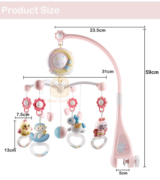 Baby Rattles Crib Mobiles Toy Holder Rotating Mobile Bed Bell Musical Box Projection 0-12 Months