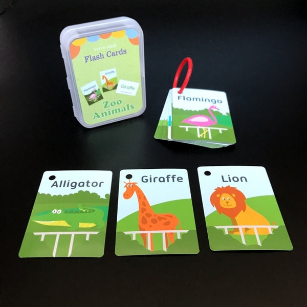 Montessori English Learning Cards Toy Animal Flash Card Pocket Cards Learning Educational Toys English Word Picture Match Game