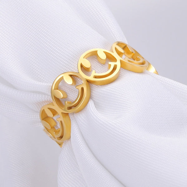 New Smiley Face Ring For Women Stainless Steel Happy Face Smiley Adjustable Open Rings