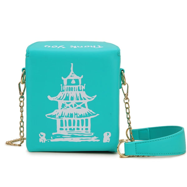 Chinese Takeout Box Purse Pu Leather Women Handbag Fashion Crossbody Bag