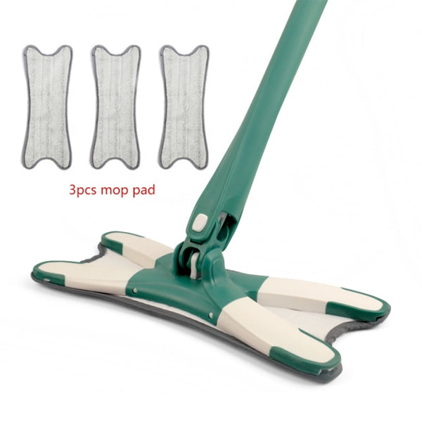 X-Type Floor Mop With 3 Replaceable Cloth Heads 360 Degree Squeeze Flat Mop