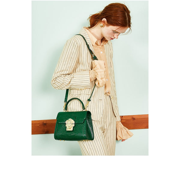 Designer Serpentine Lock Handbag Split Leather Bag 2020 Fashion Women Bag