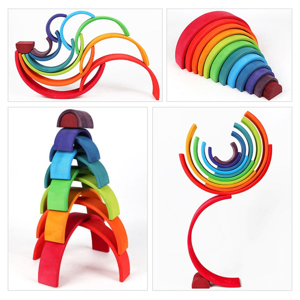 Baby Large Rainbow Stacker Stacking Waldorf Dolls Games Kids Creative Building Blocks