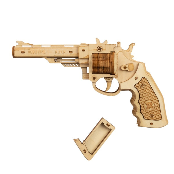 DIY Revolver,Scatter with Rubber Band Bullet  Wooden Model Building Block Kit Assembly Toy