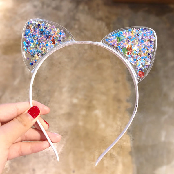 Shiny Sequins Cat Ears Headband for Girl Manual Cat Ears